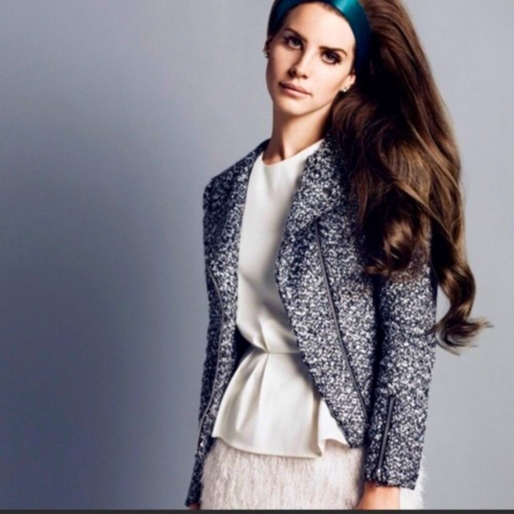 H&M Gray Moto Zip Up Tweed Jacket Size 6